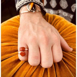 NWT Red Jasper Stone Crystal Adjustable Silver Wrap Ring - One Size